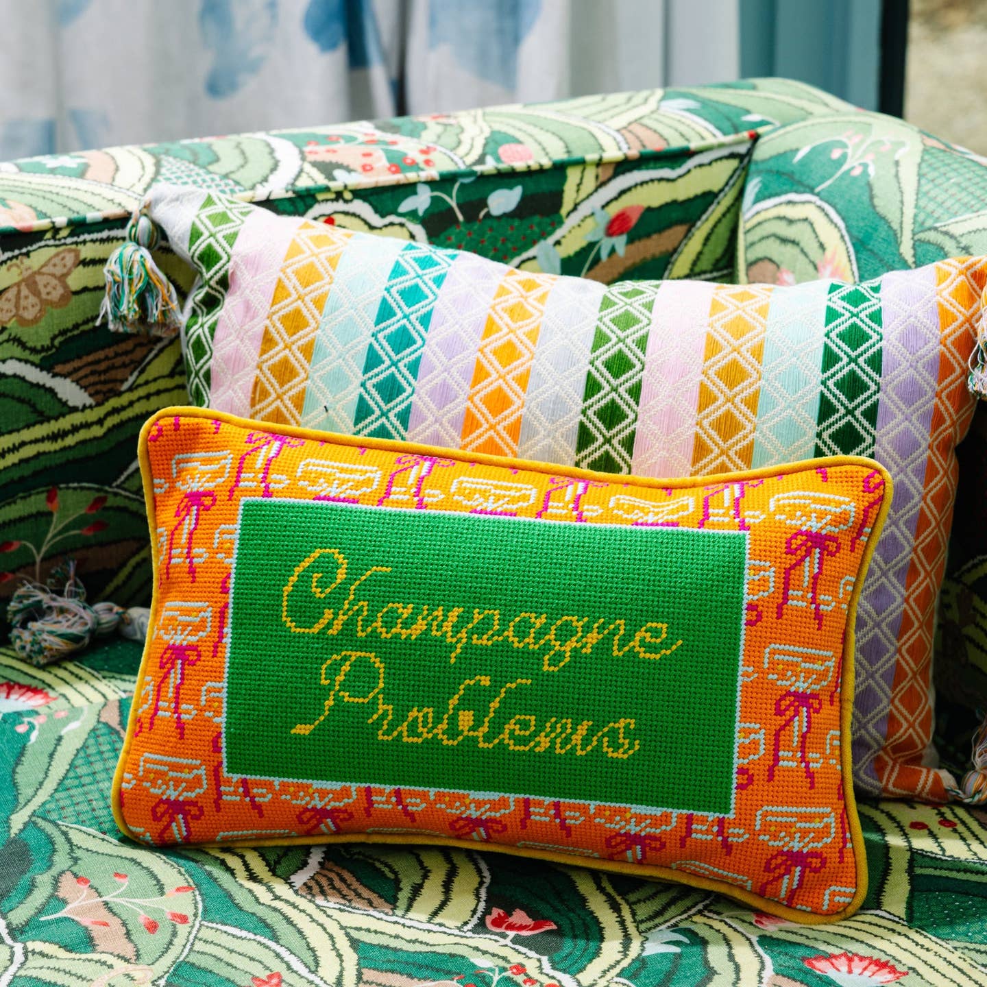 Champagne Problems Needlepoint Pillow - Image 3