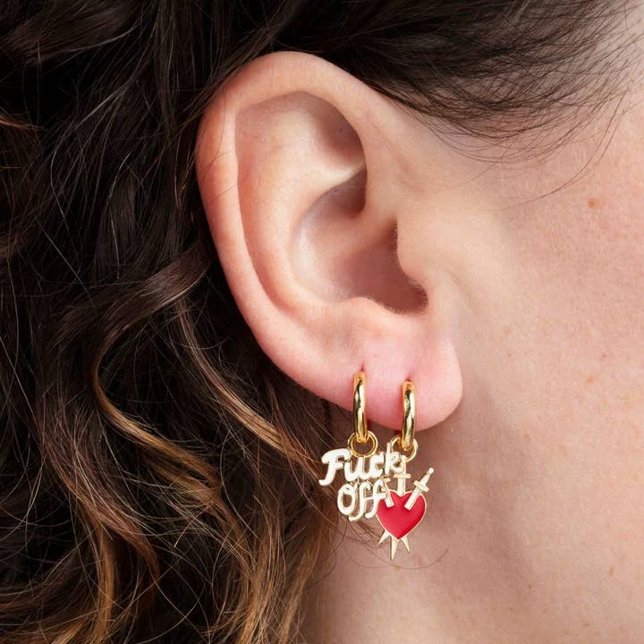 F Off & Heart Earrings - Image 2
