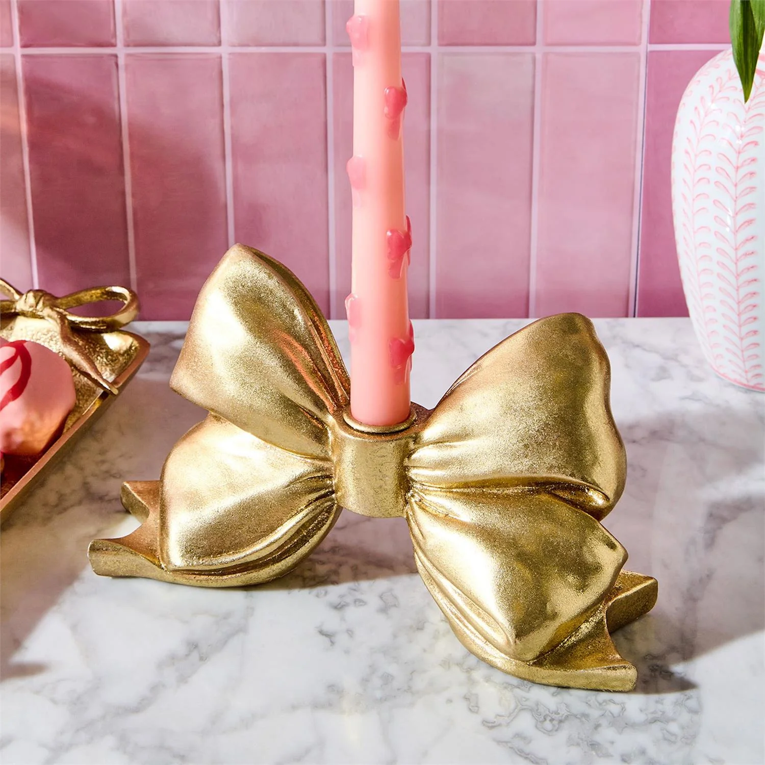 Gold Bow Taper Candle Holder - Image 3