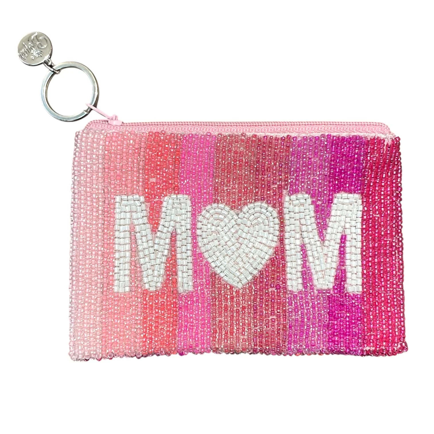 Mom Beaded Pink Coin Purse