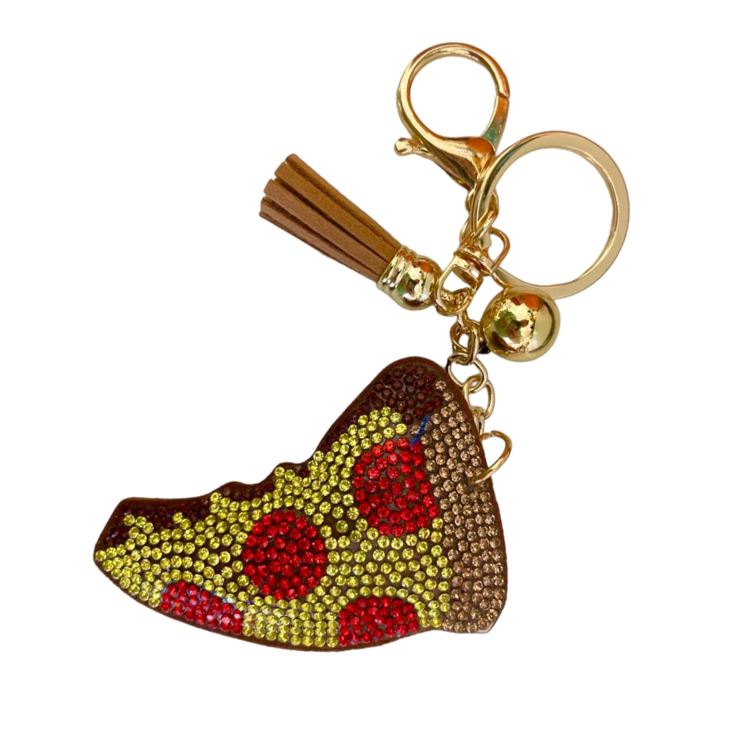 Rhinestone Pizza Keychain